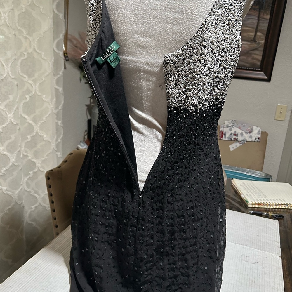 Polo by Ralph Lauren Silver Black Sequin Bodycon Midi Dress - Picture 8 of 14